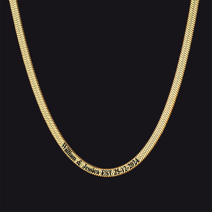 Customized Engraved Herringbone Snake Chain Choker Necklace for