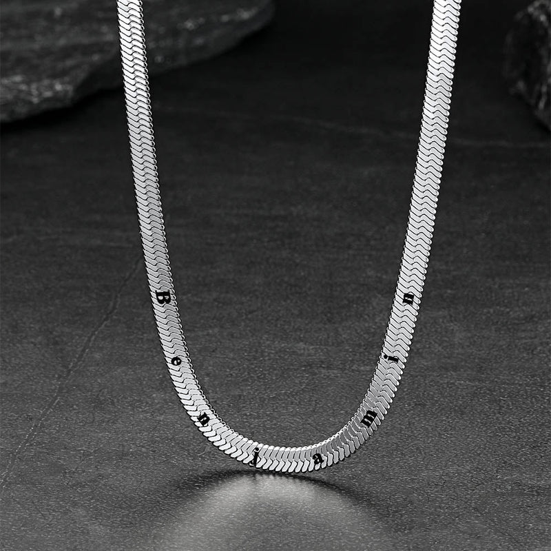 Customized Engraved Herringbone Snake Chain Choker Necklace for
