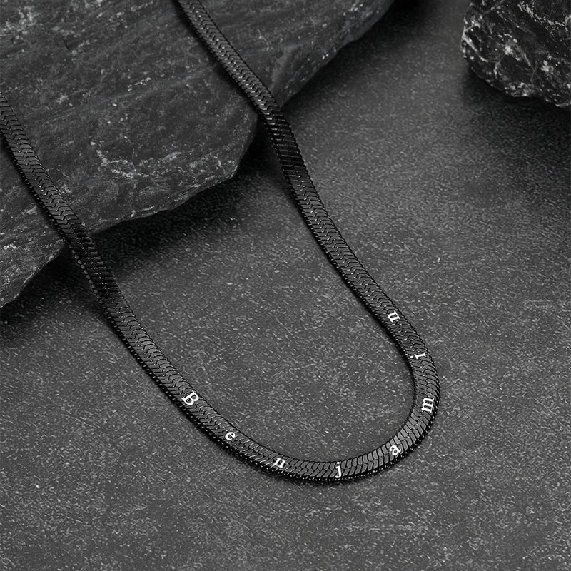 Customized Engraved Herringbone Snake Chain Choker Necklace for