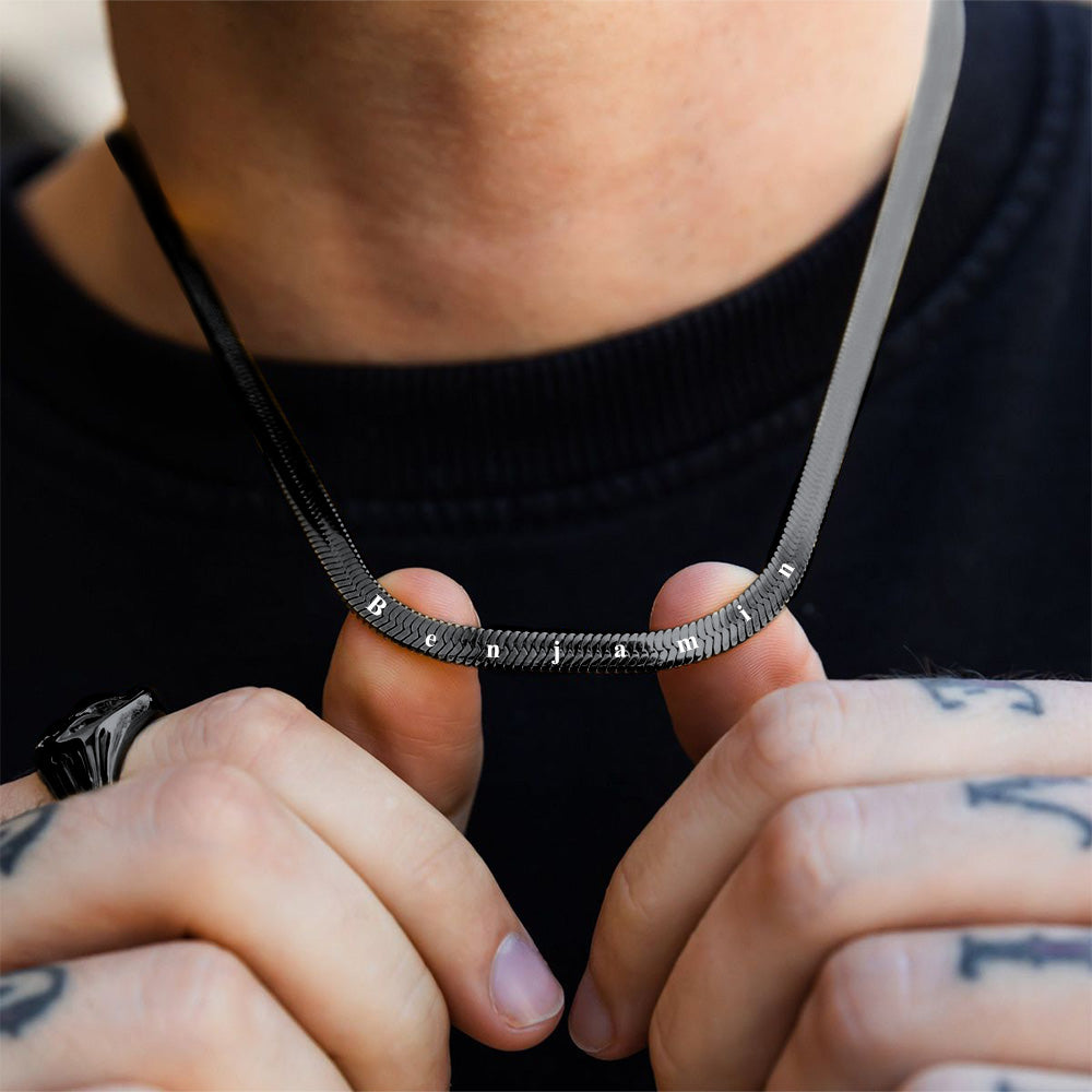 Customized Engraved Herringbone Snake Chain Choker Necklace for
