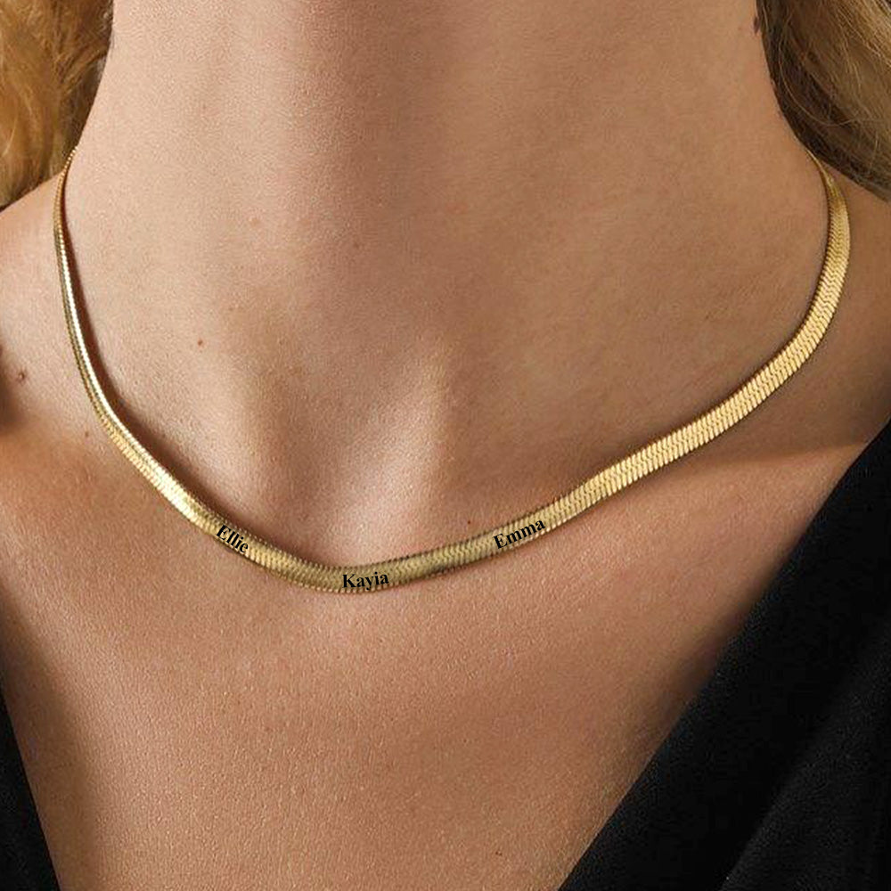 Customized Engraved Name Snake Chain Choker Necklace for