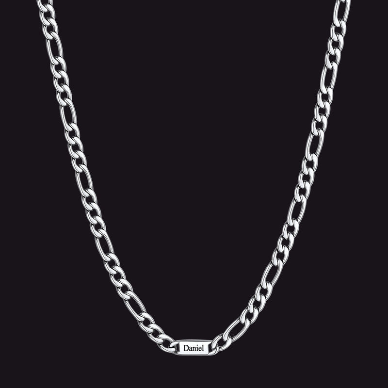 Customized Figaro Chain Engraved Name Necklace for Husband Gift