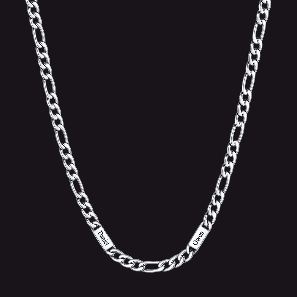 Customized Figaro Chain Engraved Name Necklace for Husband Gift
