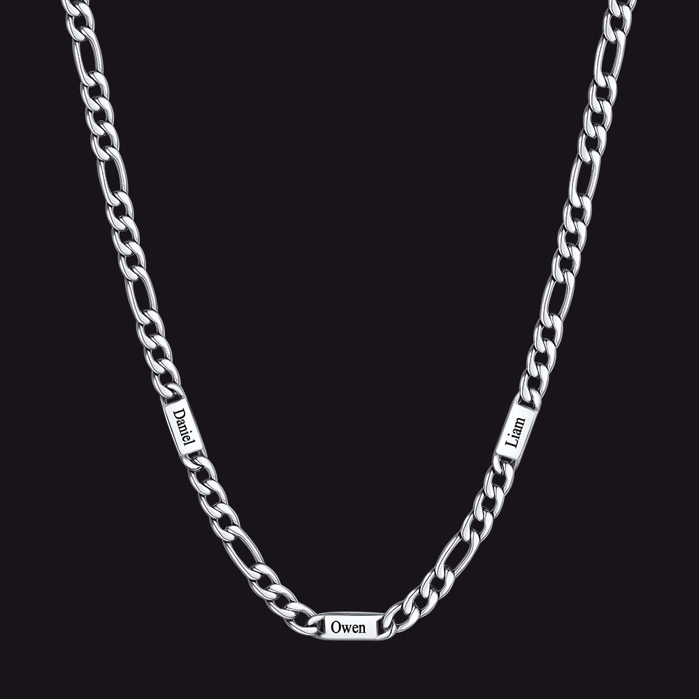 Customized Figaro Chain Engraved Name Necklace for Husband Gift