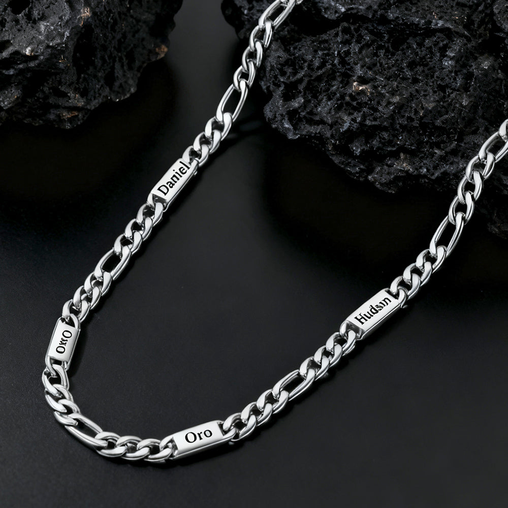 Customized Figaro Chain Engraved Name Necklace for Husband Gift