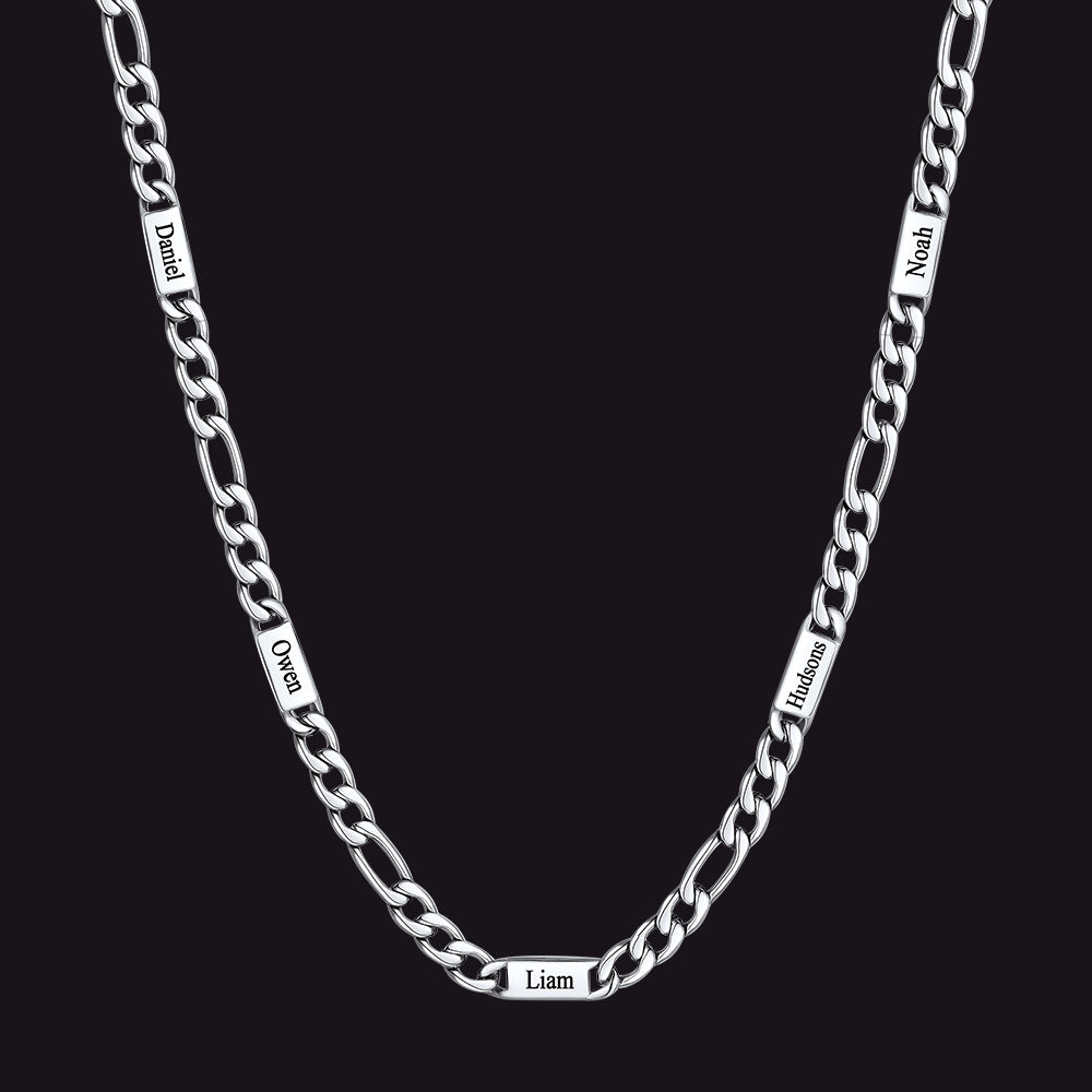 Customized Figaro Chain Engraved Name Necklace for Husband Gift