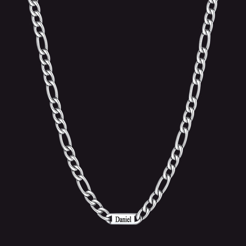 Customized Figaro Chain Engraved Name Necklace for Husband Gift