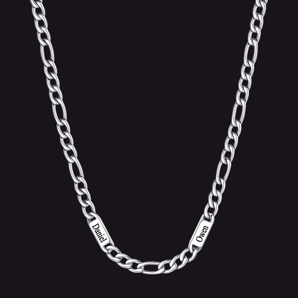 Customized Figaro Chain Engraved Name Necklace for Husband Gift