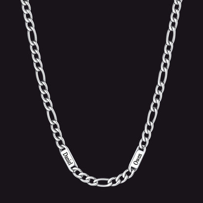 Customized Figaro Chain Engraved Name Necklace for Husband Gift