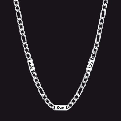 Customized Figaro Chain Engraved Name Necklace for Husband Gift