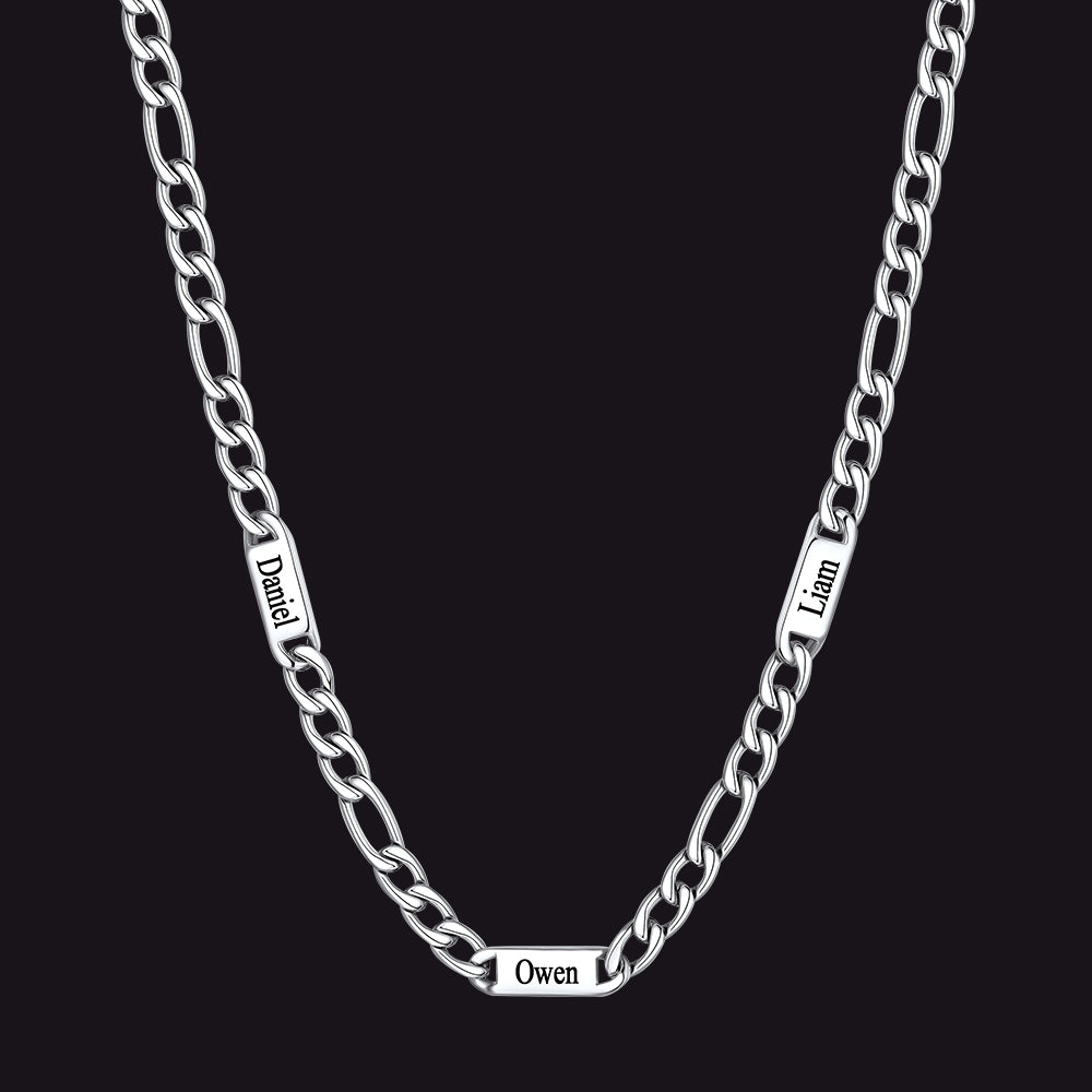 Customized Figaro Chain Engraved Name Necklace for Husband Gift