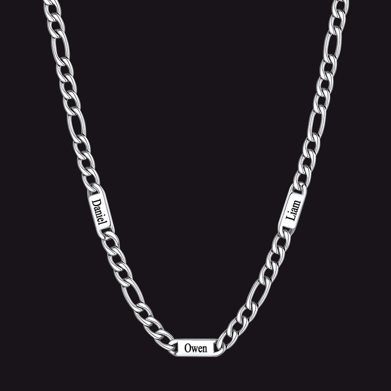 Customized Figaro Chain Engraved Name Necklace for Husband Gift