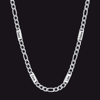 Customized Figaro Chain Engraved Name Necklace for Husband Gift