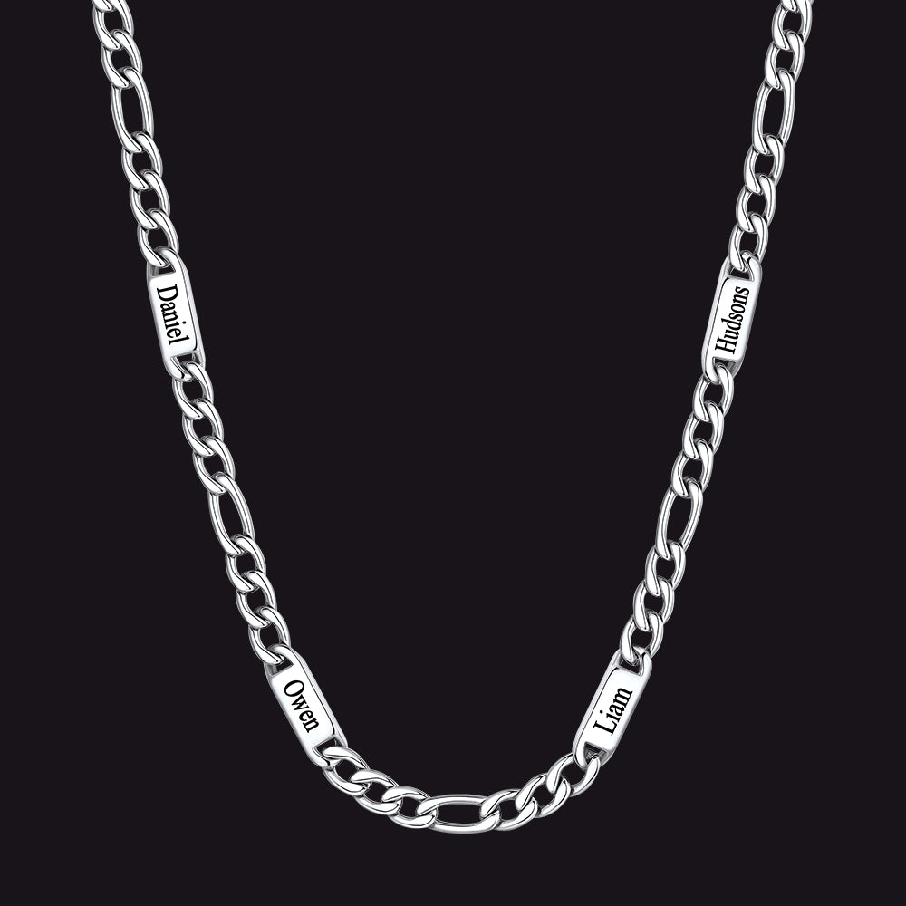 Customized Figaro Chain Engraved Name Necklace for Husband Gift