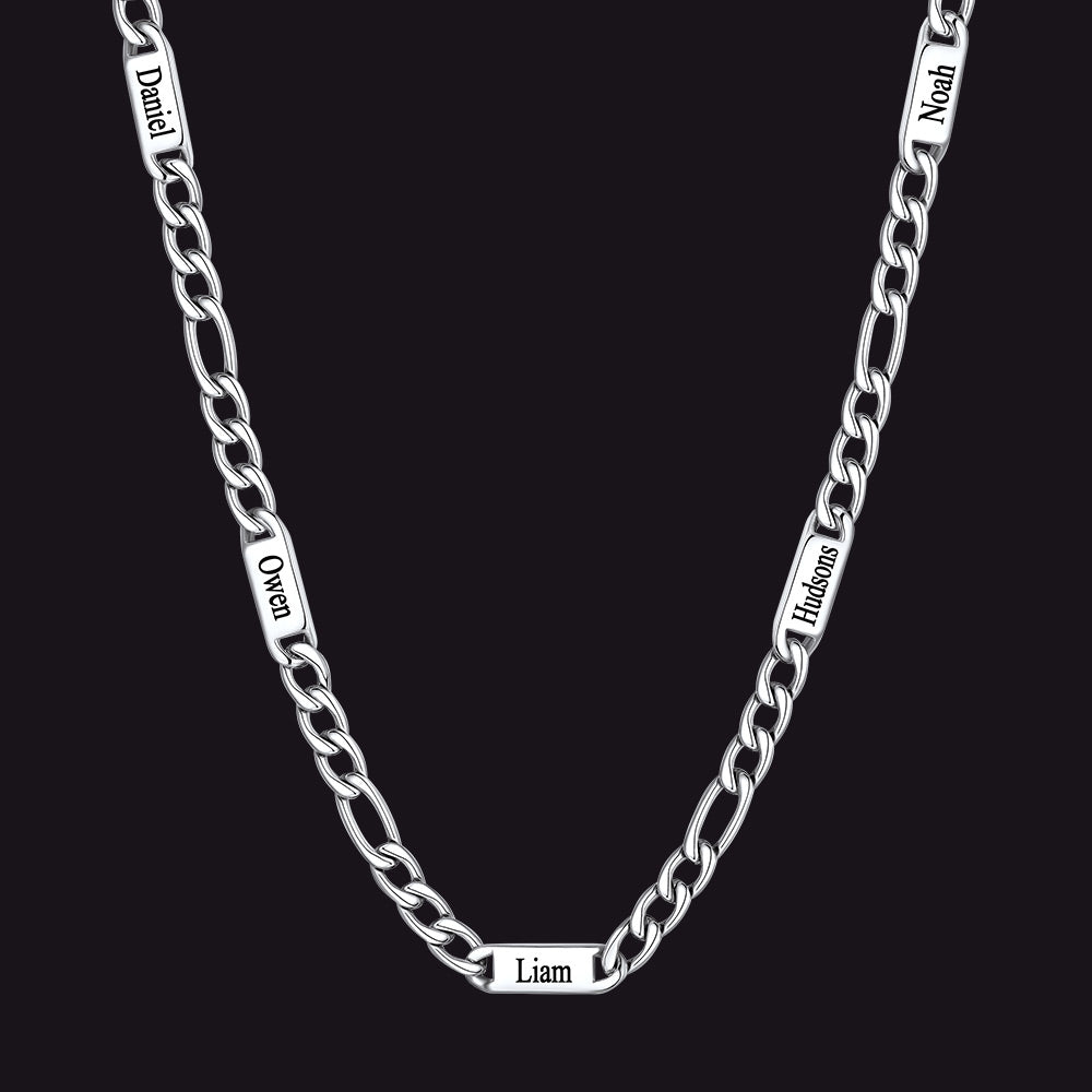 Customized Figaro Chain Engraved Name Necklace for Husband Gift