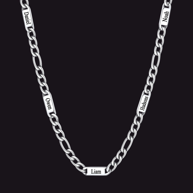 Customized Figaro Chain Engraved Name Necklace for Husband Gift