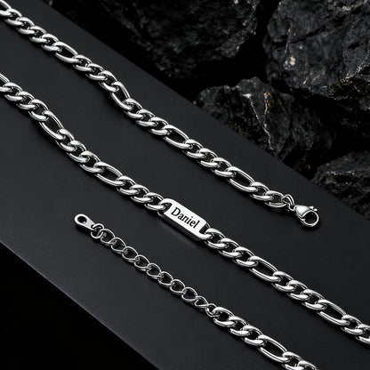 Customized Figaro Chain Engraved Name Necklace for Husband Gift