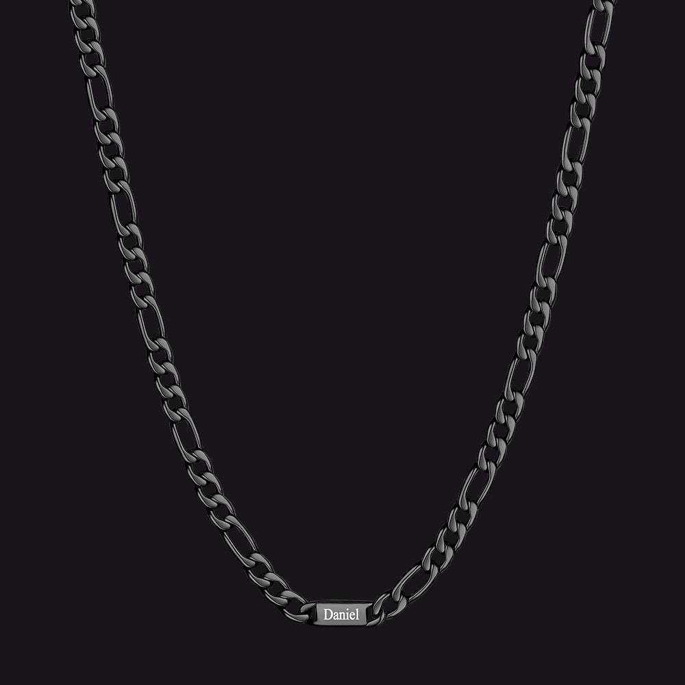 Customized Figaro Chain Engraved Name Necklace for Husband Gift