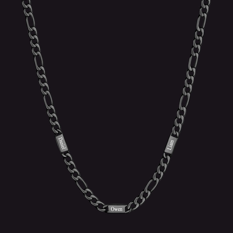 Customized Figaro Chain Engraved Name Necklace for Husband Gift