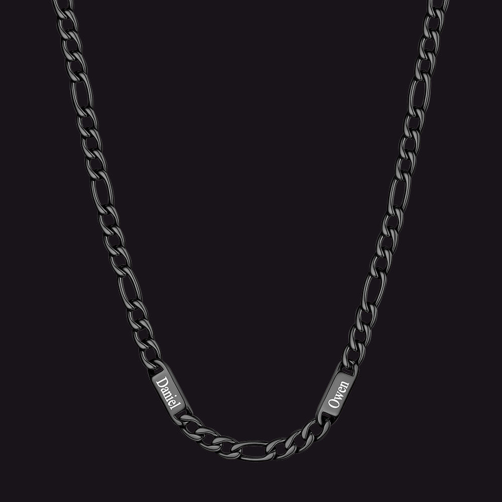 Customized Figaro Chain Engraved Name Necklace for Husband Gift