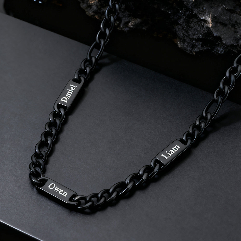 Customized Figaro Chain Engraved Name Necklace for Husband Gift