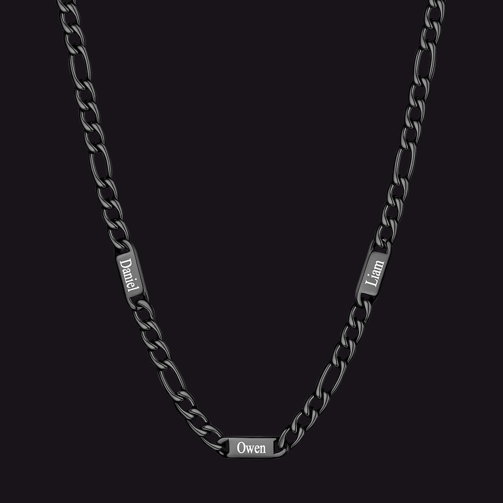 Customized Figaro Chain Engraved Name Necklace for Husband Gift