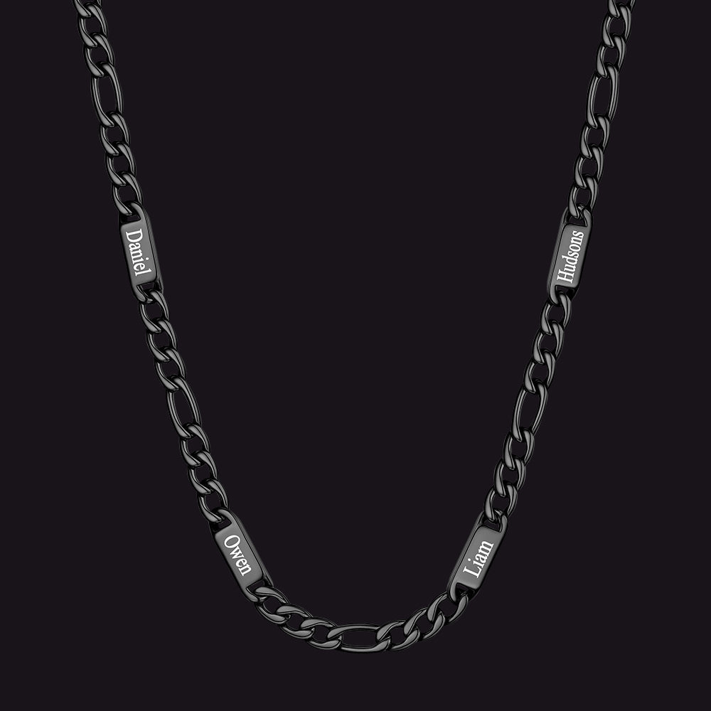 Customized Figaro Chain Engraved Name Necklace for Husband Gift