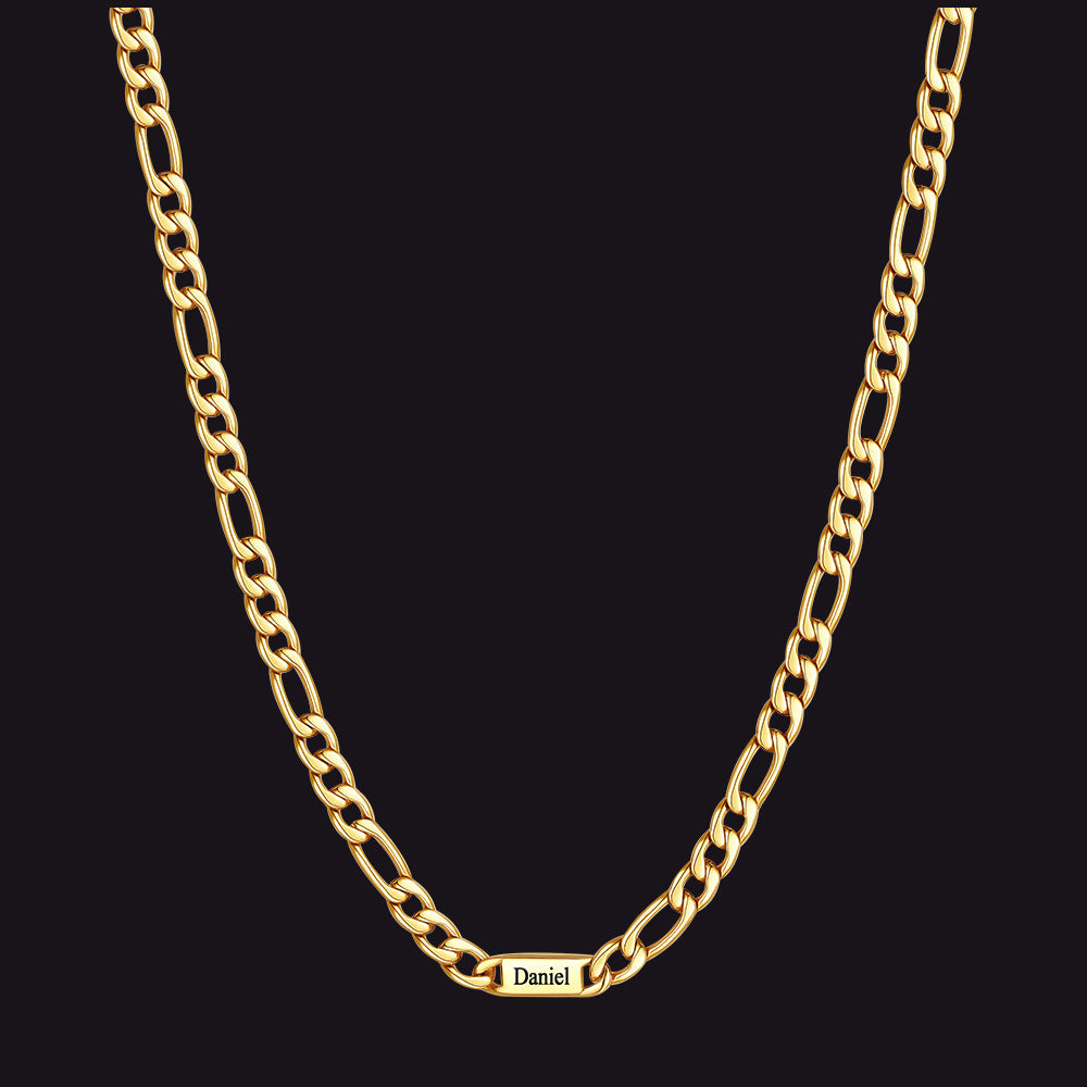 Customized Figaro Chain Engraved Name Necklace for Husband Gift