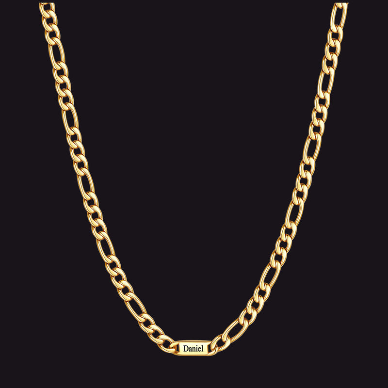 Customized Figaro Chain Engraved Name Necklace for Husband Gift