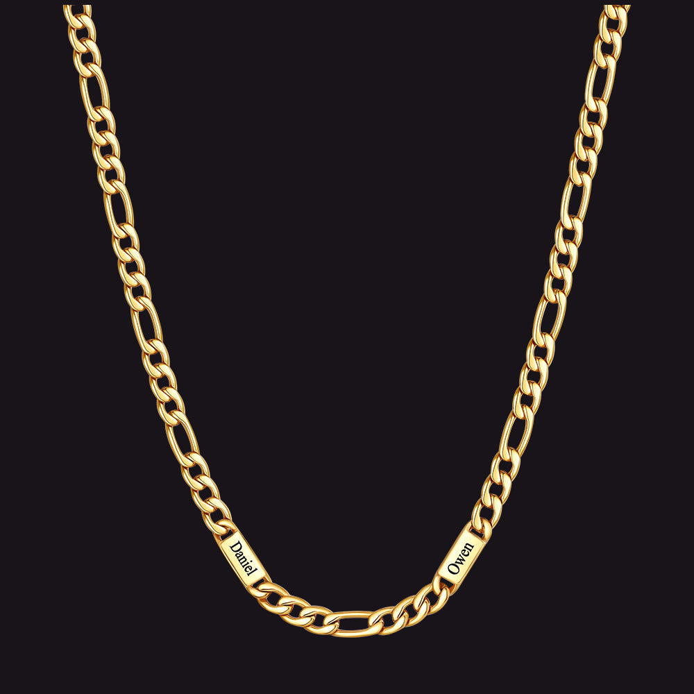 Customized Figaro Chain Engraved Name Necklace for Husband Gift