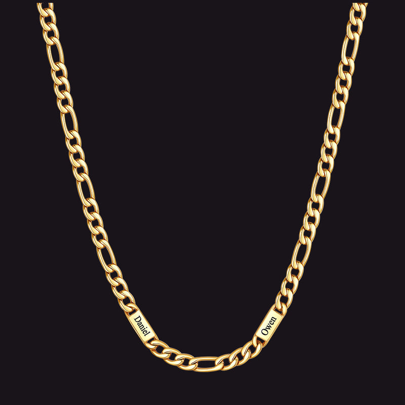 Customized Figaro Chain Engraved Name Necklace for Husband Gift