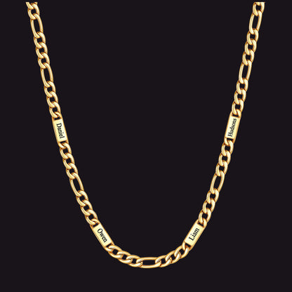Customized Figaro Chain Engraved Name Necklace for Husband Gift