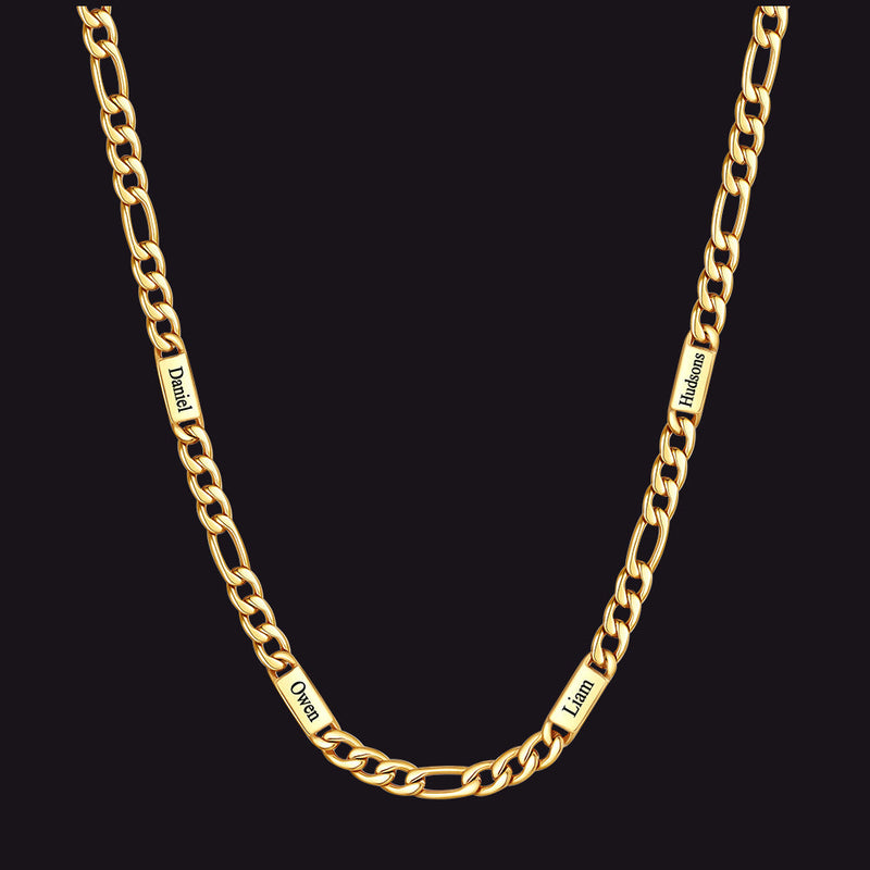 Customized Figaro Chain Engraved Name Necklace for Husband Gift