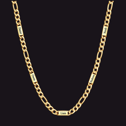Customized Figaro Chain Engraved Name Necklace for Husband Gift