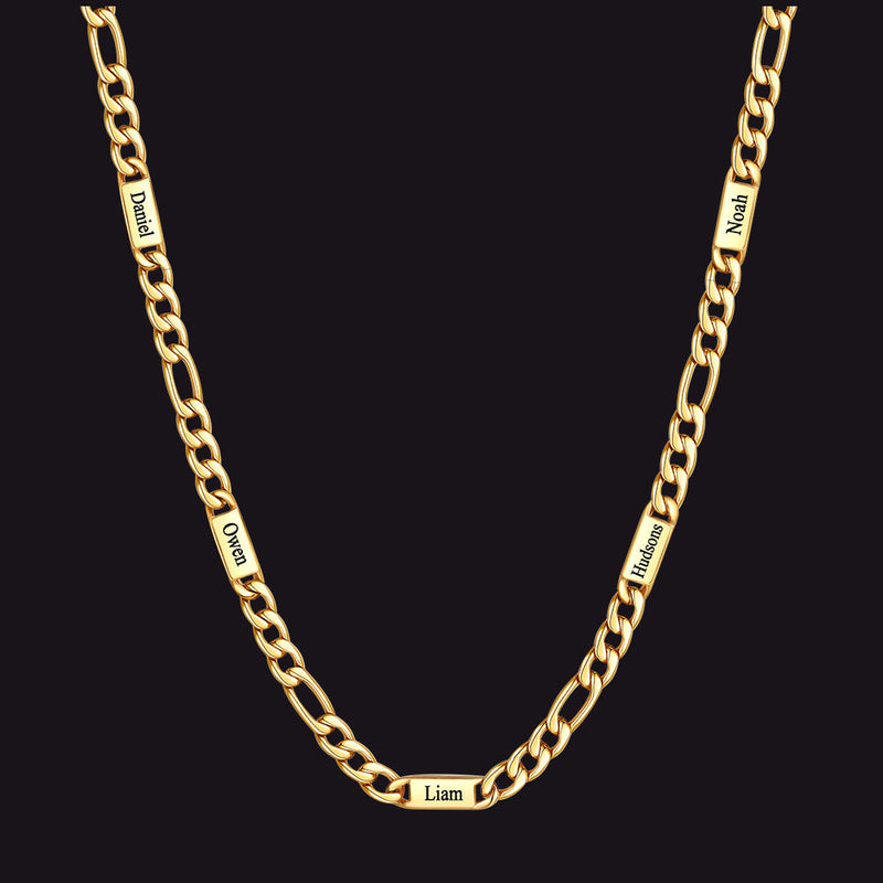 Customized Figaro Chain Engraved Name Necklace for Husband Gift