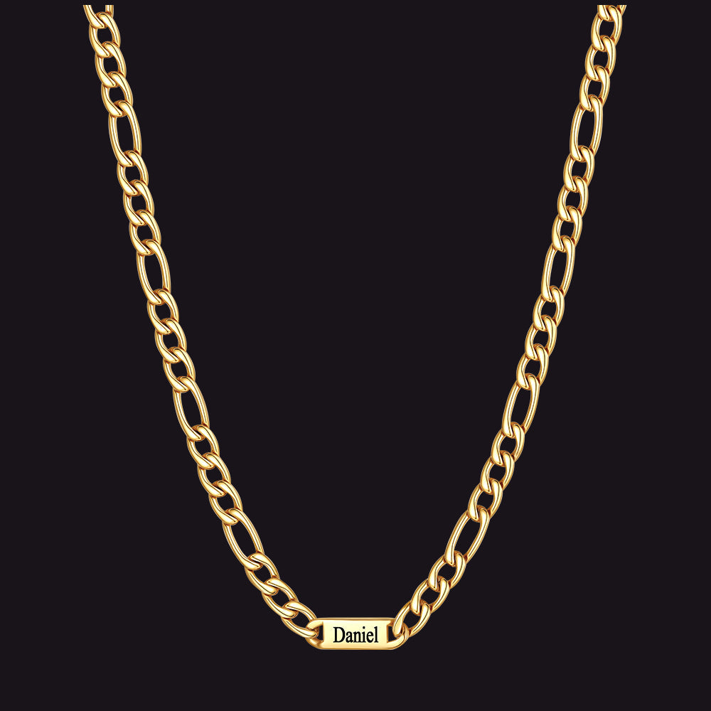 Customized Figaro Chain Engraved Name Necklace for Husband Gift