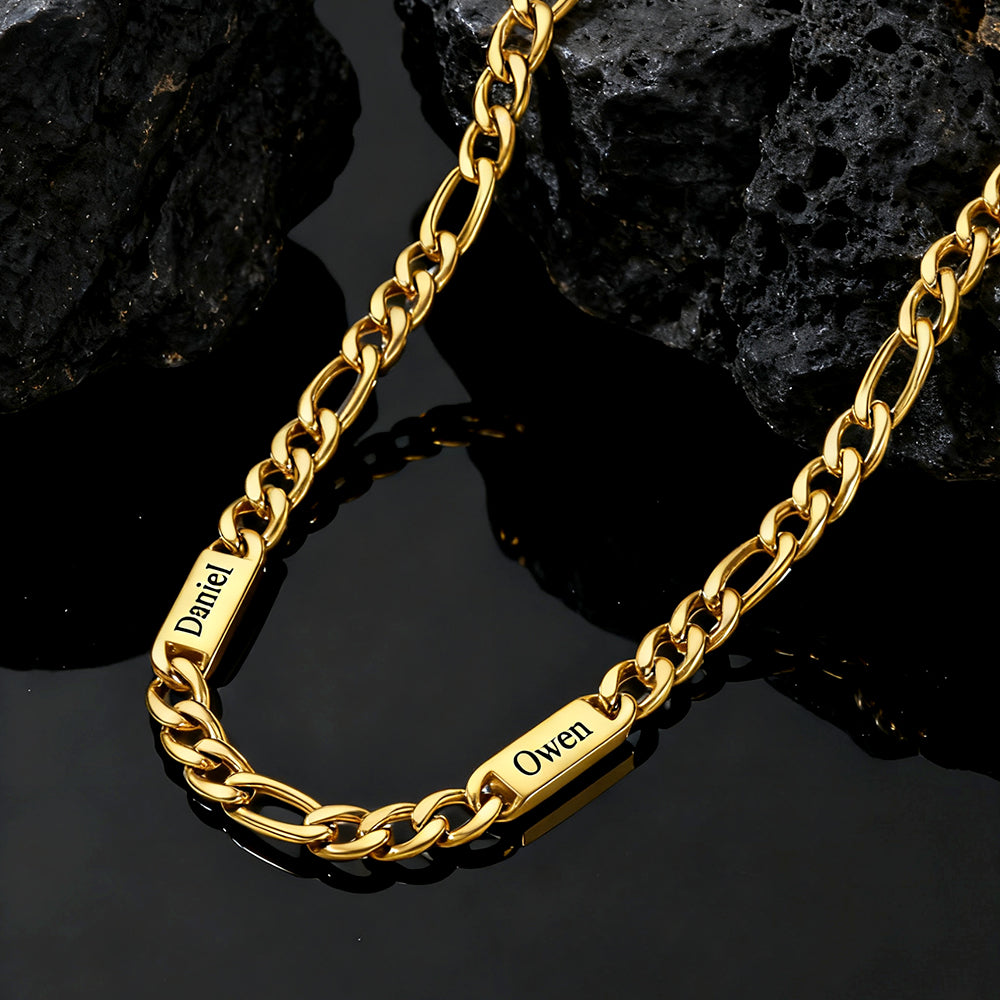 Customized Figaro Chain Engraved Name Necklace for Husband Gift
