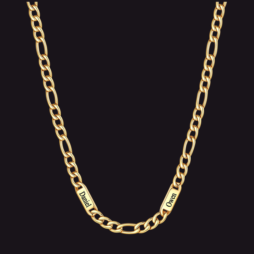 Customized Figaro Chain Engraved Name Necklace for Husband Gift
