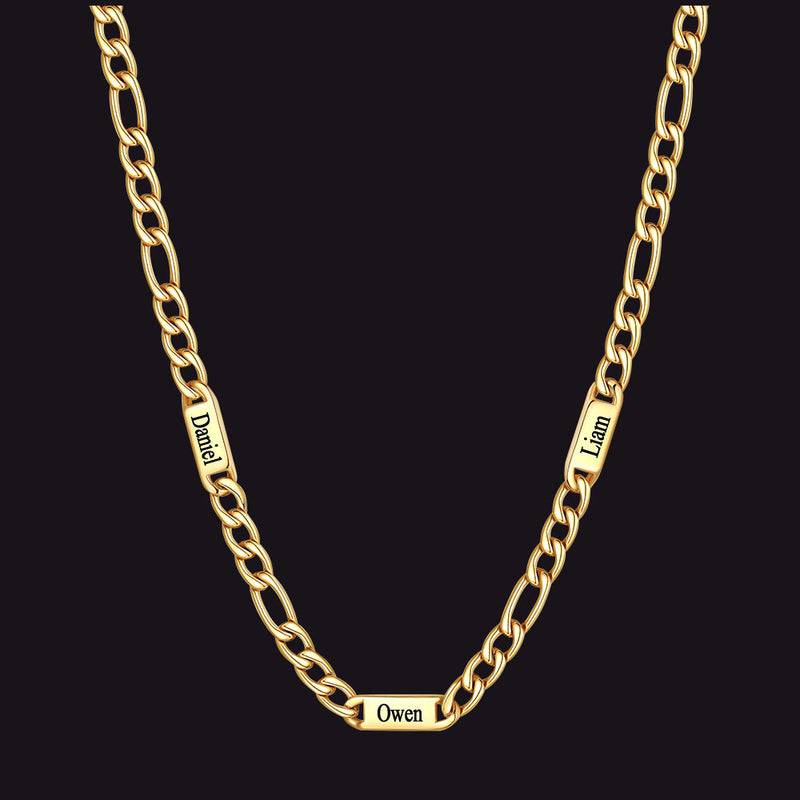 Customized Figaro Chain Engraved Name Necklace for Husband Gift