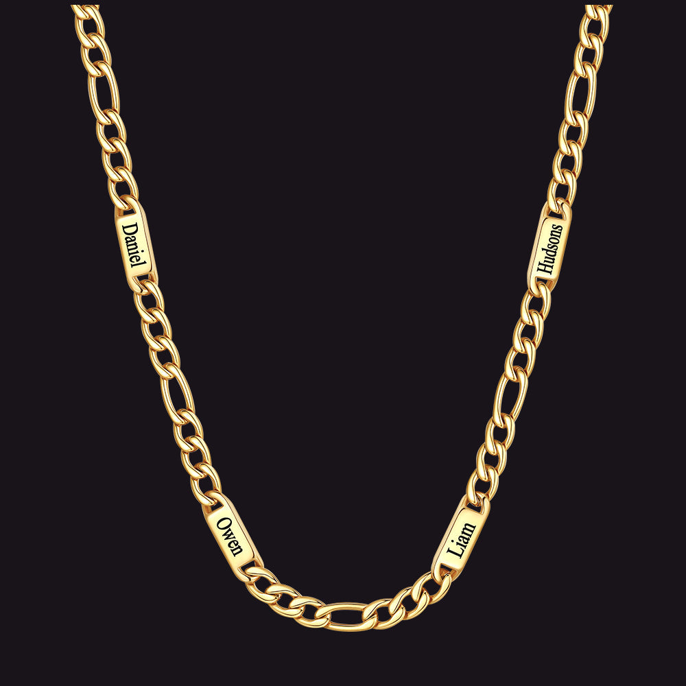 Customized Figaro Chain Engraved Name Necklace for Husband Gift