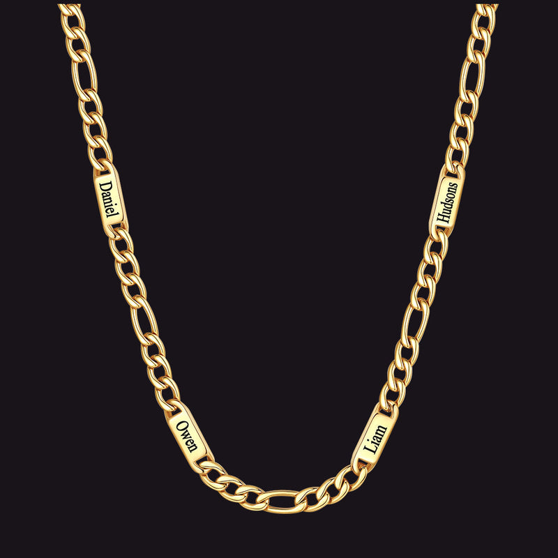 Customized Figaro Chain Engraved Name Necklace for Husband Gift