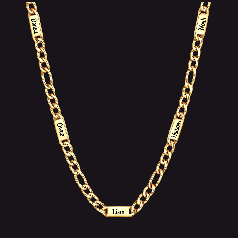 Customized Figaro Chain Engraved Name Necklace for Husband Gift