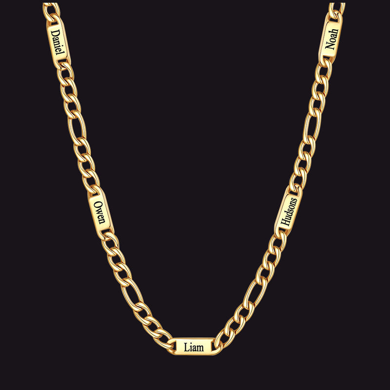 Customized Figaro Chain Engraved Name Necklace for Husband Gift