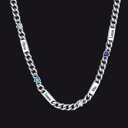 Personalized Name Cuban Chain Necklace With Heart Birthstone for Mom