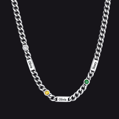 Customized Engraved Name Birthstone Cuban Chain Necklace for