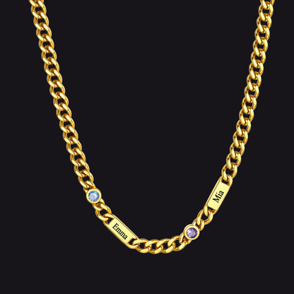 Customized Engraved Name Birthstone Cuban Chain Necklace for