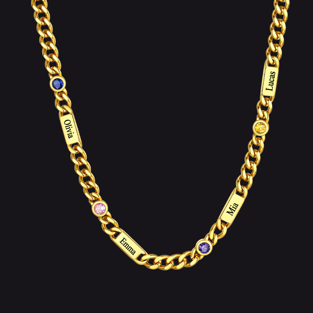 Customized Engraved Name Birthstone Cuban Chain Necklace for