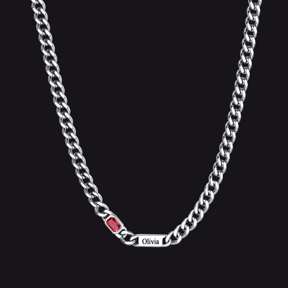 Customized Birthstone Cuban Chain Necklace With Name for