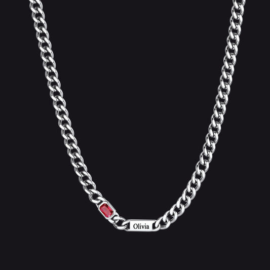 Customized Birthstone Cuban Chain Necklace With Name for