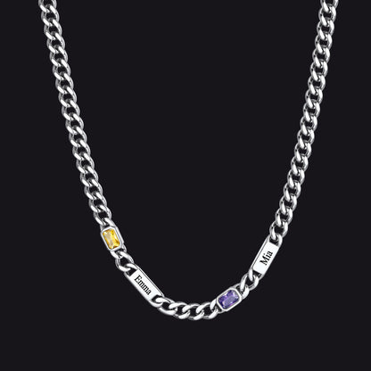 Customized Birthstone Cuban Chain Necklace With Name for